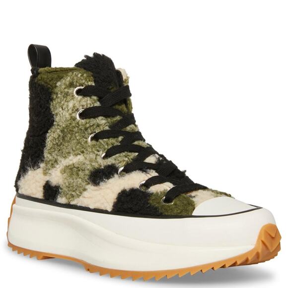 NEW Steve Madden Shaft Platform Camo Shearling Black High Top Sneakers Women 7.5 - Picture 1 of 6